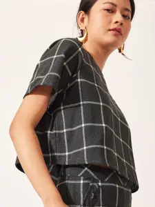 The Label Life Women Grey & White Checked Tank Crop Top