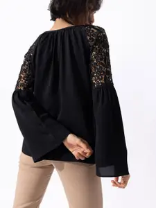 The Label Life Women Black Solid Bell Sleeves Top