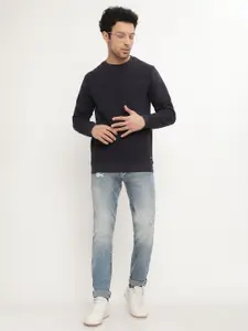 Octave Men Navy Blue Fleece Sweatshirt