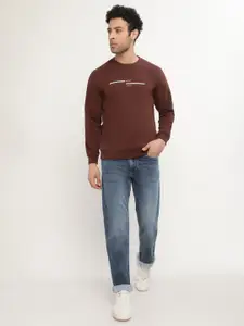 Octave Men Brown Printed Fleece Sweatshirt