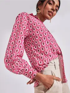 The Label Life Women Pink Geometric Printed Casual Shirt