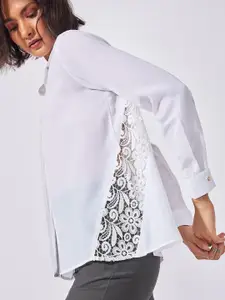 The Label Life Women White Lace Insert Casual Shirt