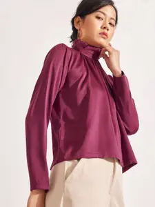 The Label Life Mauve Solid High Neck Satin Top