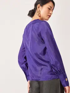 The Label Life Purple Solid Button Satin Top