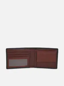 Louis Philippe Men Black & Brown Textured Leather Two Fold Wallet