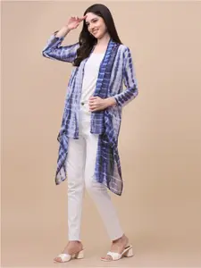 GUFRINA Women Blue & White Printed Longline Shrug