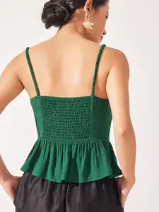 The Label Life Green & White Floral Embroidered Peplum Top