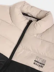 Flying Machine Men Beige Coffee Brown Colourblocked Padded Jacket