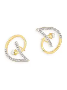 Voylla Gold Plated & White Contemporary Studs Earrings