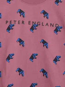 Peter England Boys Purple Printed Pure Cotton Sweatshirt