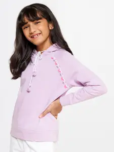 Global Desi Girls Lavender Floral Embroidered Hooded Top
