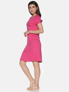 TWIN BIRDS Pink Printed Pure Cotton Nightdress