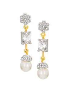 aadita Women Pack Of 4 White & Gold-Toned Contemporary Drop Earrings