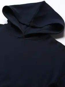 Xpose Women Navy Blue Solid Hooded Wool Sweatshirt