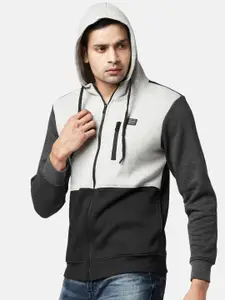 SF JEANS by Pantaloons Men Grey Melange Colourblocked Hooded Cotton Sweatshirt
