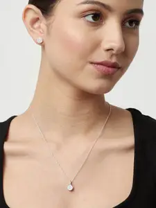 Studio Voylla Women 925 Sterling Silver CZ Stone Casual Round Pendant Set