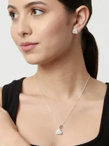 Studio Voylla Women 925 Sterling Silver CZ Stone 3 Petal Pendant Set