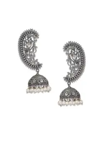 Binnis Wardrobe White & Silver-Plated Contemporary Jhumkas Earrings