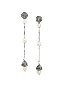 Binnis Wardrobe White & Silver-Plated Contemporary Drop Earrings
