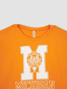 DeFacto Yellow Graphic Printed Pure Cotton Boxy Top