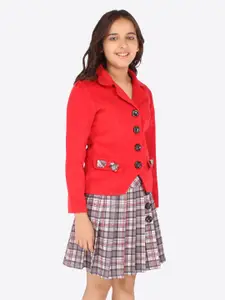 CUTECUMBER Girls Red & Grey Coat with Skirt Set