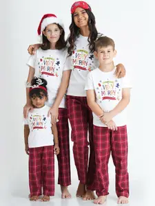 mackly Women White & Pink Printed Pure Cotton Night suit