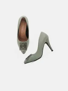 DressBerry Women Sea Green Velvet Stiletto Pumps