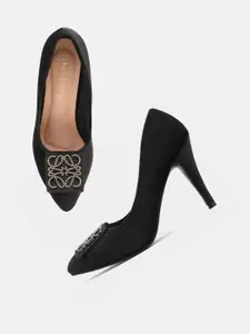 DressBerry Black Velvet Stiletto Pumps