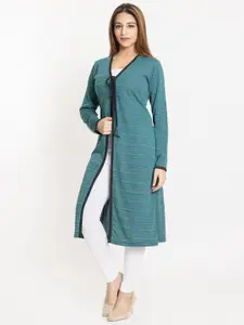 KEIKO Women Turquoise Blue & Black Tie-Up Shrug