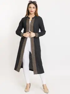 KEIKO Women Charcoal & Beige Acrylic Open Front Shrug