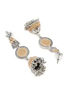 YouBella Women Oxidixed Silver Gunmetal-Toned & Gold-Toned Dome Shaped Jhumkas Earrings
