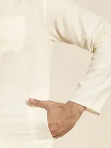 SOJANYA Men Cream-Coloured Kurta with Churidar