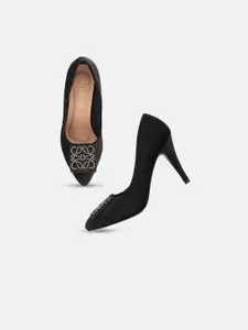 DressBerry Black Embellished Velvet Pumps Heels