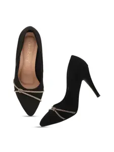 DressBerry Black Embellished Velvet Pumps Heels