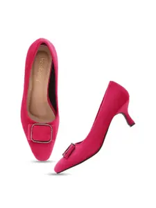 DressBerry Magenta Embellished Velvet Kitten Pumps Heels