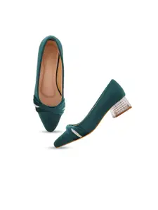 DressBerry Green Embellished Velvet Block Pumps Heels