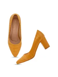 DressBerry Yellow Textured Block Pumps