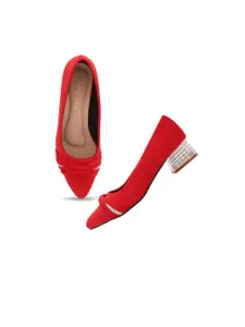DressBerry Red Velvet Block Pumps