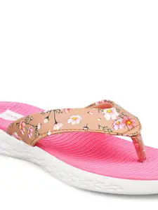 DressBerry Women Pink & Beige Printed Thong Flip-Flops