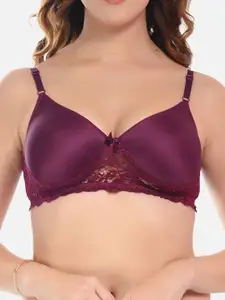 FIMS Black & Purple Pack of 2 Cotton Solid Lightly Padded Bra