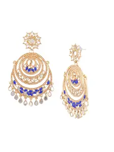 Efulgenz Blue Gold-Plated Circular Drop Earrings and Maang tikka set