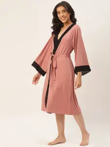 Ms.Lingies Women Solid Maxi Robe With Lace Detail
