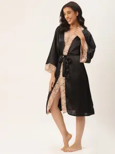 Ms.Lingies Women Solid Satin Maxi Robe With Lace Detail