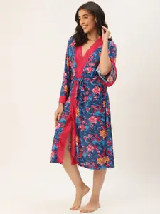 Ms.Lingies Women Floral Print Maxi Robe With Lace Detail