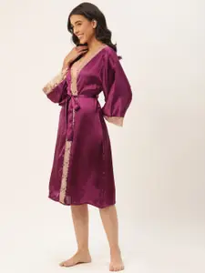 Ms.Lingies Women Solid Satin Maxi Robe With Lace Detail