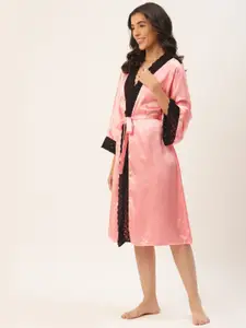 Ms.Lingies Women Solid Satin Maxi Robe With Lace Detail