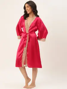 Ms.Lingies Women Solid Satin Maxi Robe With Lace Detail