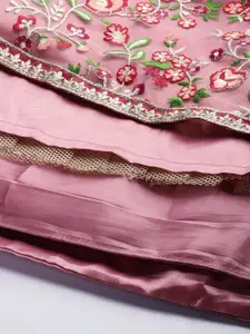Fusionic Peach-Coloured & Pink Embroidered Semi-Stitched Lehenga & Unstitched Blouse With Dupatta