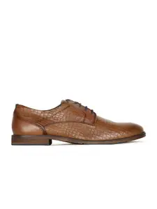 Hush Puppies Men Tan Brown Textured Leather Formal Derbys Shoes