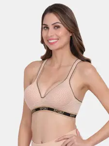 Amour Secret Beige & White Lightly Padded Sports Bra